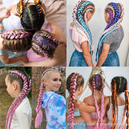Jumbo Braiding Hair With Glitter Hair Tinsel 24inch Festival Party Decoration Hairstyle Synthetic Fiber Braid Hair Extensions